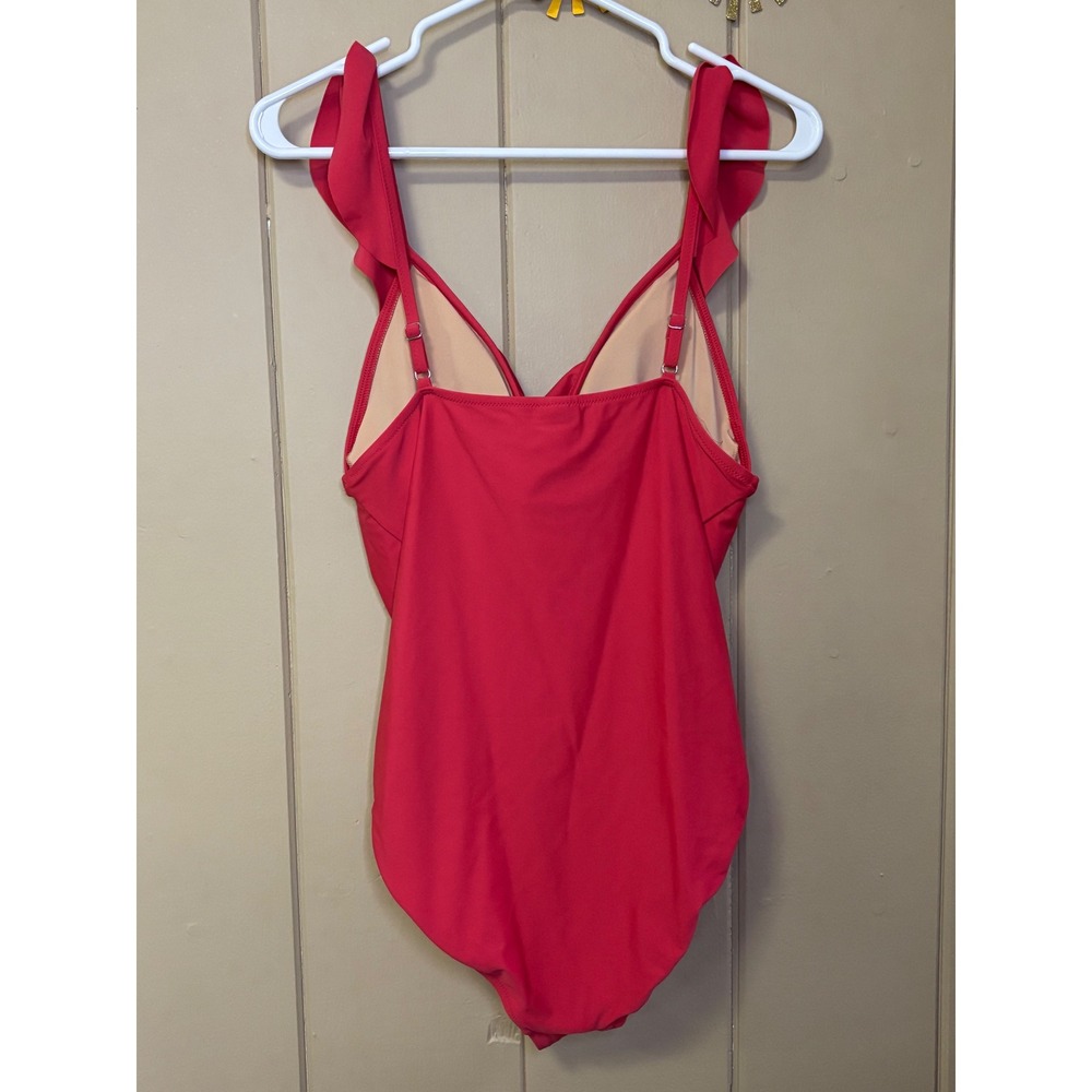 J.Crew Women's Ruffle One Piece Swimsuit Red Size L New with Tags - Picture 2 of 4